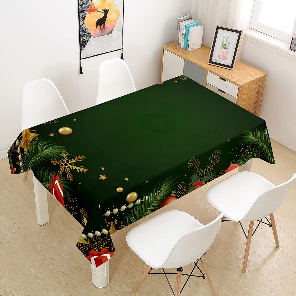 Chickwing Impermeable y Antimanchas Mantel Navidad para Mesa Rectangular Lavable Resistente Mantel en Poliéster con Estampado Navideña Verde, para Cocina Salón Comedor (Verde Oscuro,140x260cm)