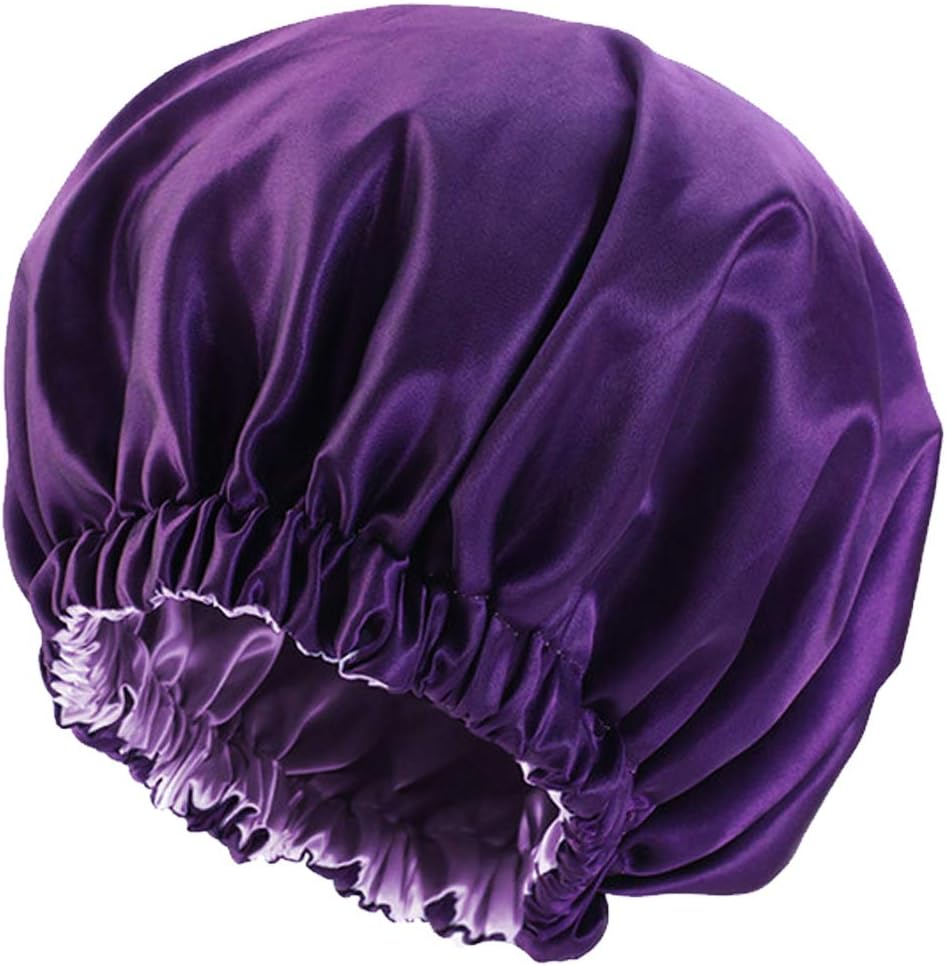 Satin Bonnet for Sleeping - Slouchy Beanie Hat Sleep Cap for Women's Natural & Curly Hair (Purple)