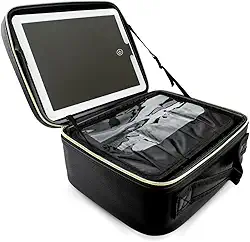 Maleta Bolsa Make Acessórios Espelho LED Porta Pincel Preto