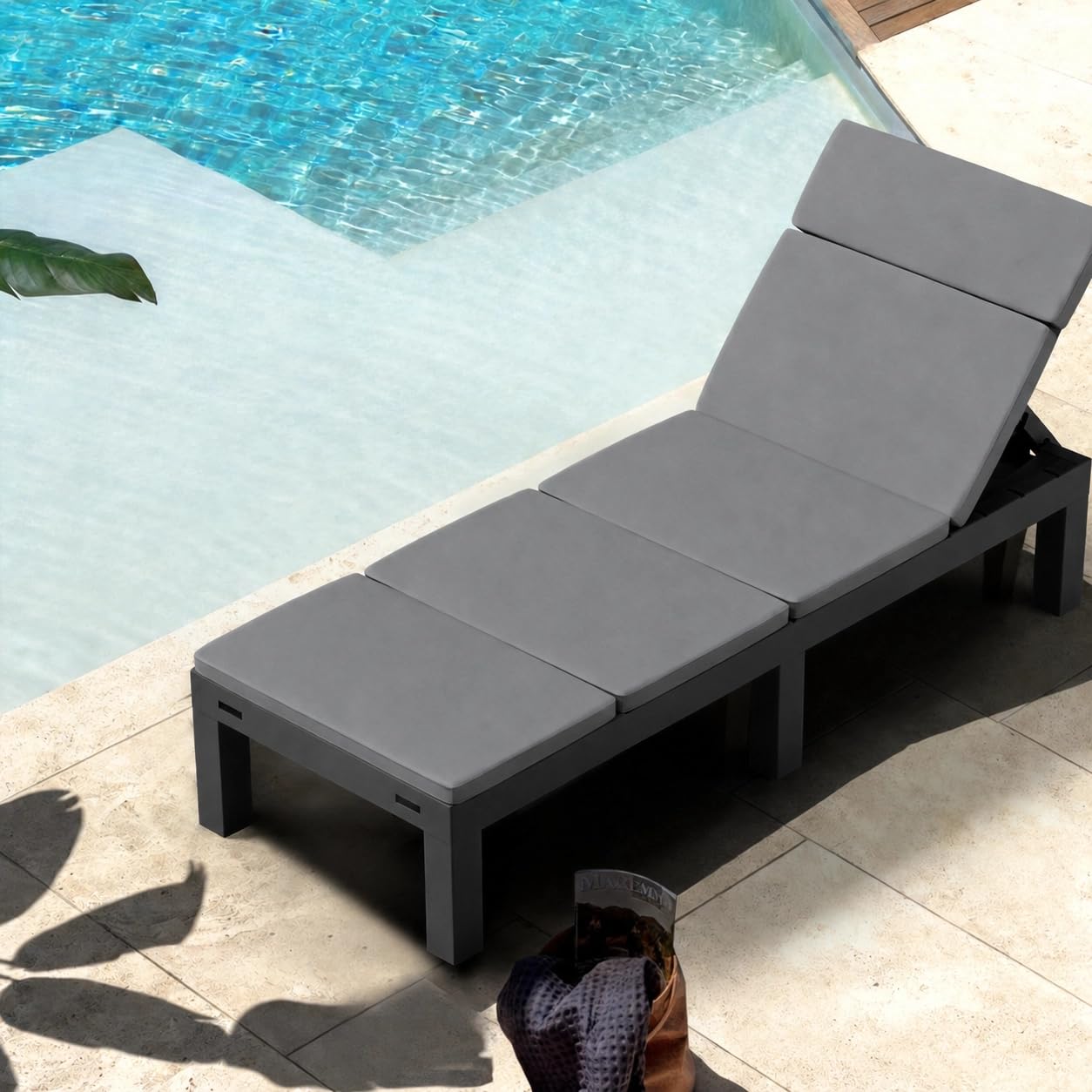 Luxirest Set di 2 sdraio da giardino per esterni, schienale regolabile, con cuscino (grigio)