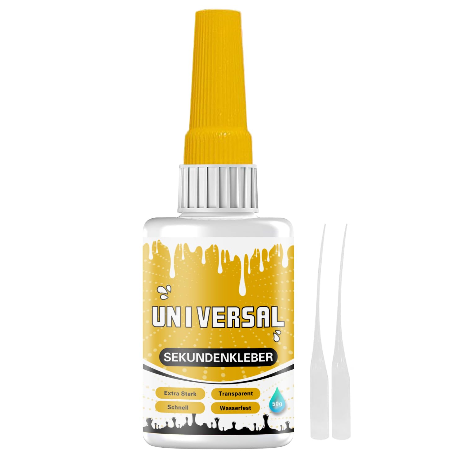 Sekundenkleber Extra Stark Universal: 50g Superkleber Wasserfest Hitzebeständig mit Nadel Verschluss gegen Austrocknung Alleskleber für Leder,Kunststoff,Glas,Holz,Metall Keramik,Textil Stein uvm
