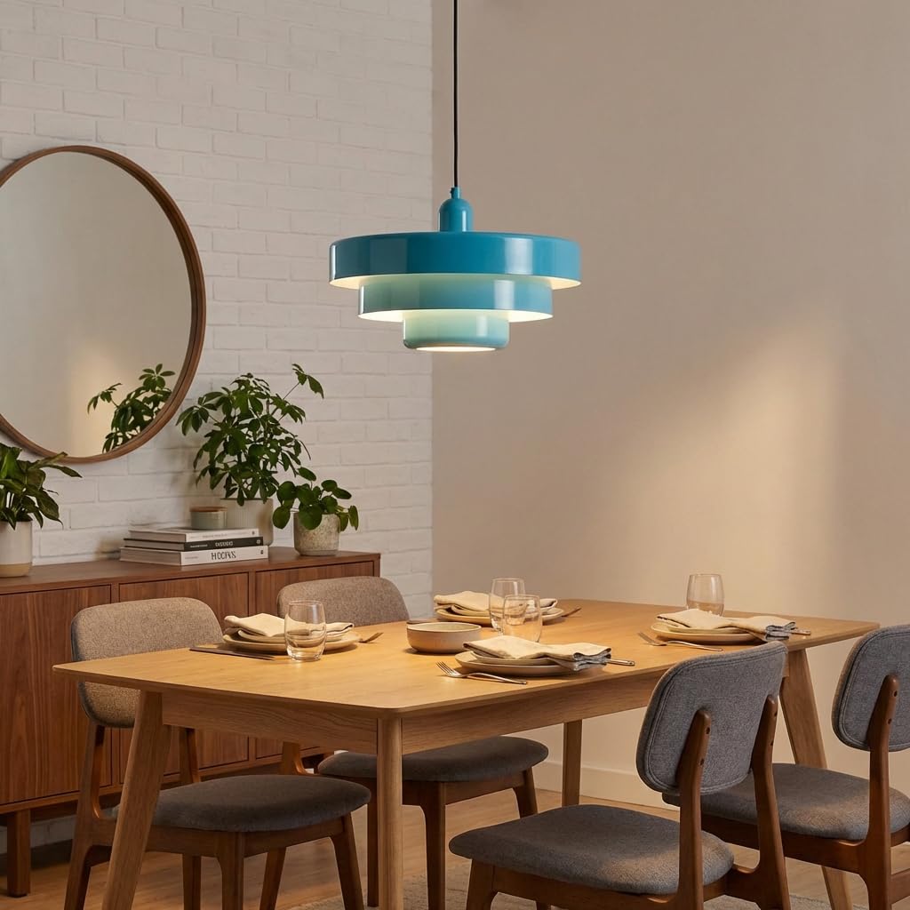 BARCELONA LED Lampa Wisząca MACARRON Niebieski 3-Poziomowa, Metal Żelazo, Styl Bauhaus Minimalistyczny, Pośrednie Oświetlenie Bez Oślepiania, Klasyczna Vintage Nowoczesna Luksusowa E27