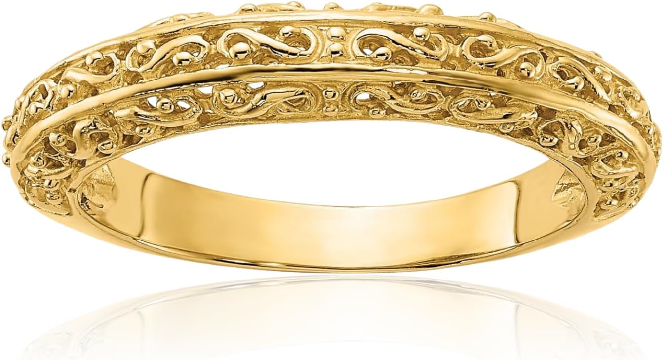 IceCarats 14K Solid Yellow Gold Vintage 3mm Filigree Wedding Band Ring Polished