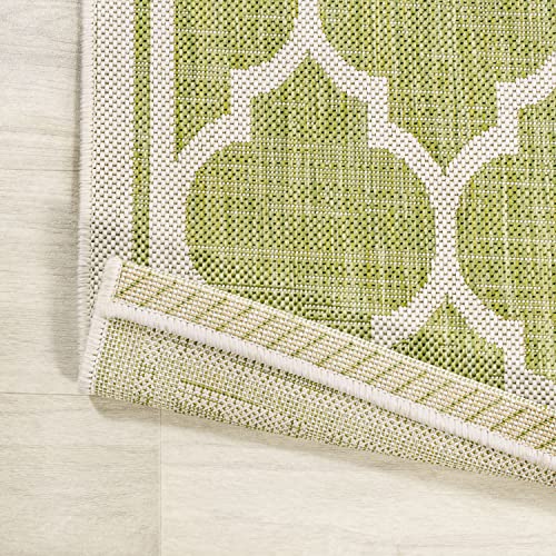 Image of JONATHAN Y Moroccan Trellis Indoor Outdoor Area Rug 8X10 Green /Cream, Trebol Textured Weave for Backyard, Patio, Porch, Easy-Cleaning, High Traffic, Pet-Friendly, Non-Shedding (SMB109G-8)