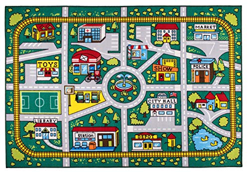 Rugshop Kids Educational Learning City Life Road Non Skid (Non Slip) Area Rug 5' x 7' Green