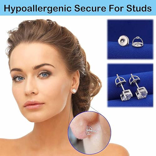 Miniatura 5 de 2 pares de aretes de rosca de plata de ley 925 para tachuelas, hipoalergénicos con rosca para aretes para poste roscado de 0.032 pulgadas (plateado)
