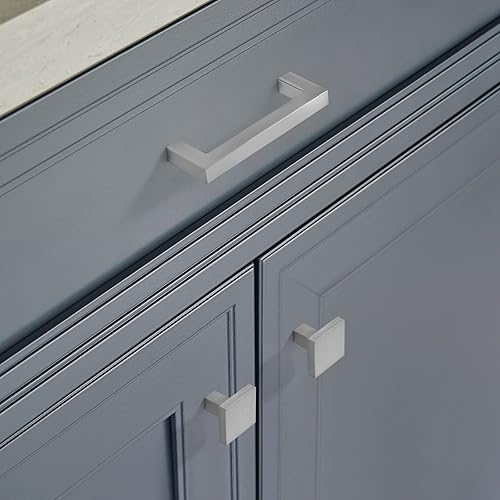 Miniatura 6 de TUNNY Paquete de 10 manijas cuadradas sólidas para gabinete, 3 pulgadas2.992 in de distancia entre tornillos de níquel brillante, manijas de muebles