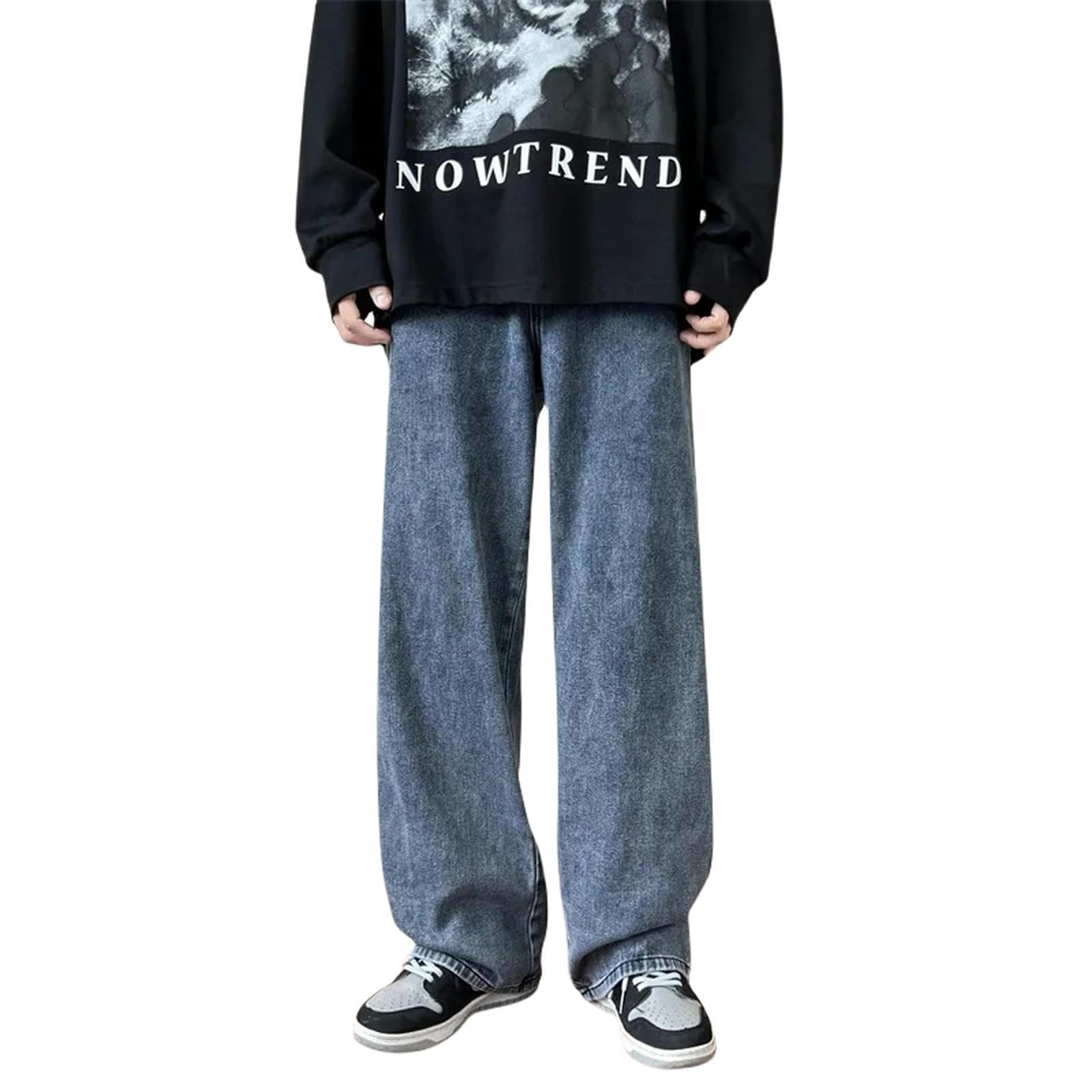 Jeans Uomo Larghi Uomini Lunghezza alla Caviglia Jeans Maschio Straight Denim Baggy Jeans
