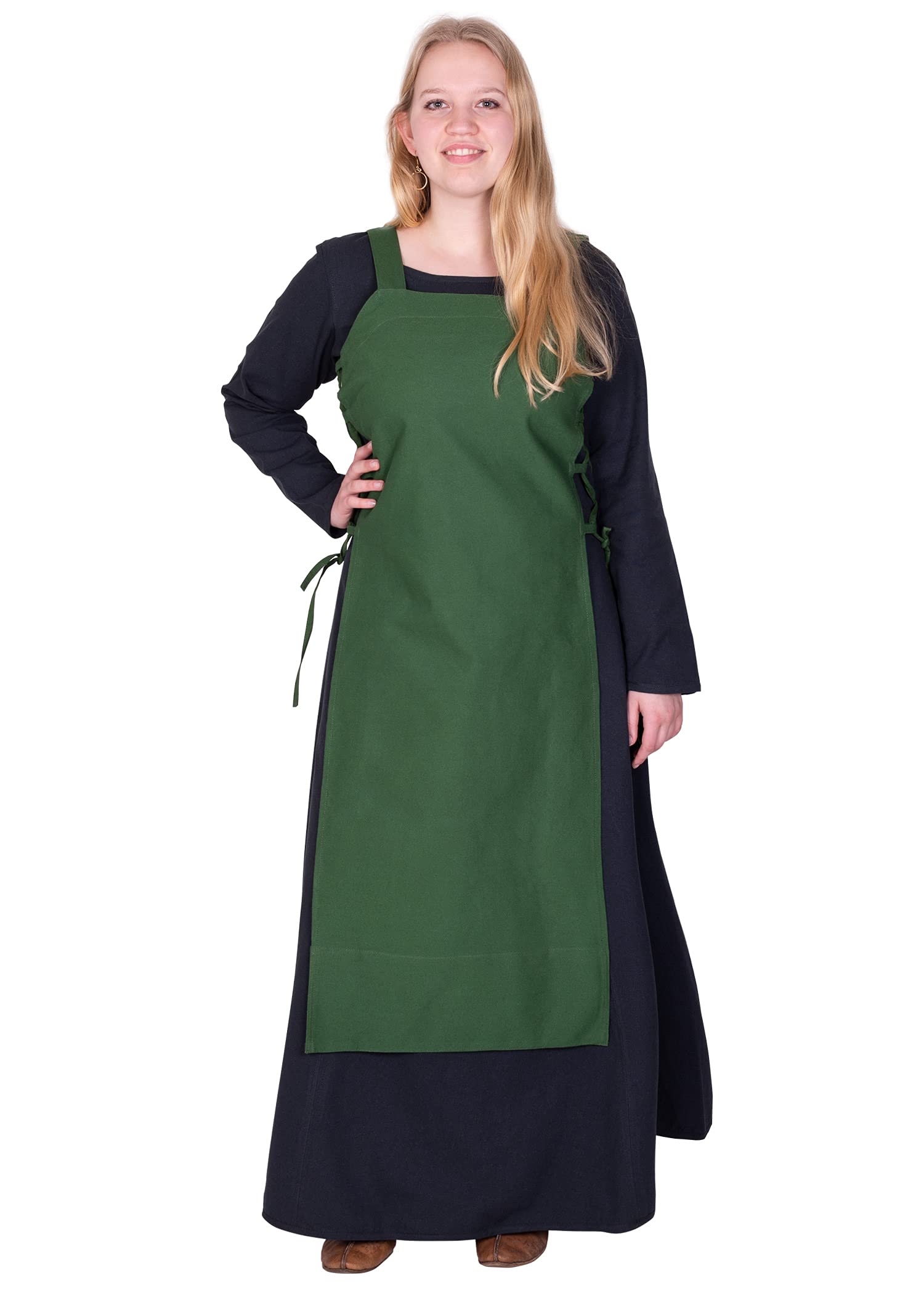 Battle-Merchant Women's Green - Medieval Overdress Tinna - Strap Dress For - Apron With Lacing Sleeveless - Cotton - Larp - Viking - Xxl