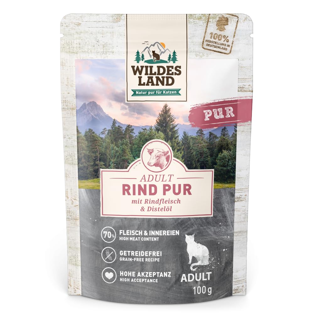 Wildes Land - Rind mit Distelöl - PUR Adult Nassfutter für Katzen - 60 x 100 g