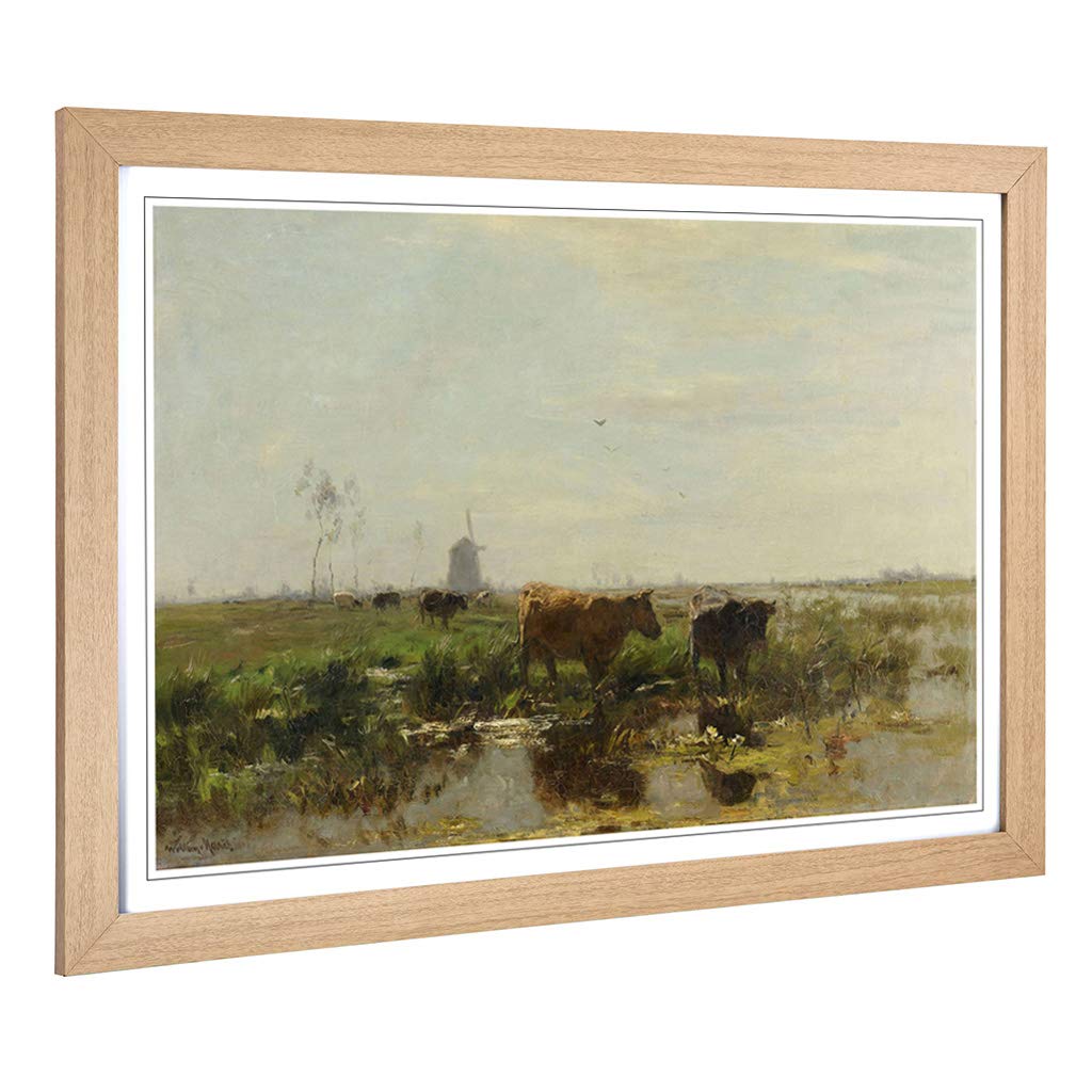 Big Box Art Framed Print of Willem Maris Cows by Water Design | Wall Art Picture | Home Decor for Kitchen, Living, Dining Room, Bedroom, Hallway, Office, Oak, A2 / 24.5x18 Inch / 62x45cm