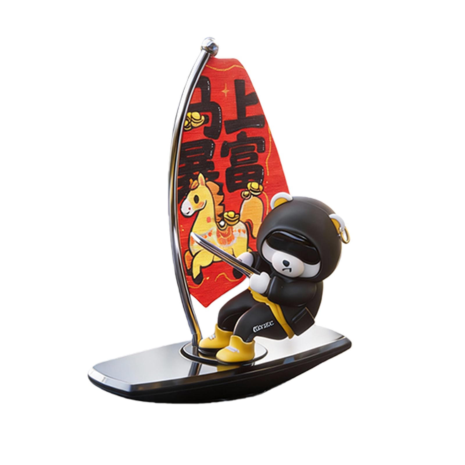Whoasyst Creative Playful Rotating Surfing Bear Car Ornament Adds Joys to Your Ride with Its Swings Motion for Vehicle Dashboards Moving Surfboard Riding Bear