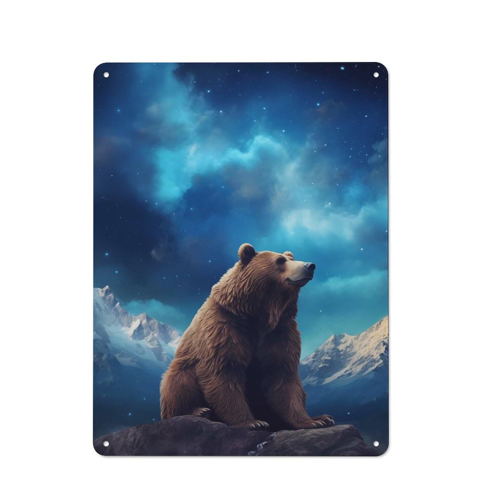 Junmoney Style-15 For Hobby Room Or Studio, Brown Bear Starry Aurora Retro Metal Sign 40X30cm, A Decorative Gift For A Newly Furnished Hobby Room And Studio