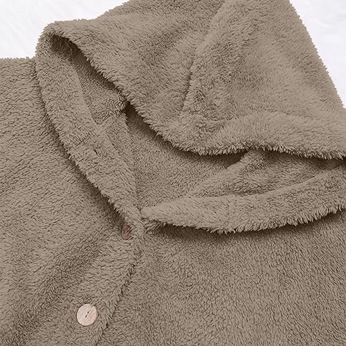 Womens Fuzzy Sherpa Hooded Jacket Shaggy Fleece Soft Warm Coat Loose Fit Long Sleeve Button Down Cardigan Sweaters4