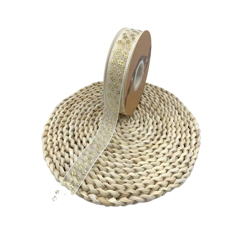 Ruban en organza 2,5 cm x 50 yards - Ruban de soie à paillettes avec gaufrage doré - Ruban cadeau - Ruban en mousseline de soie - Ruban décoratif - Ruban en tulle transparent pour emballage