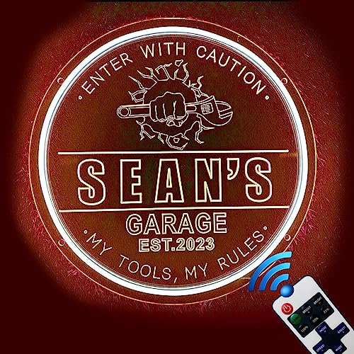 WhatABirdie Custom Garage & Tools LED Neon Sign, Personalized Name Neon Man Cave Workshop Light up Sign For Toolsheds, Wall Décor Light Up LED Neon Sign for Garage, Men, Dad Gift