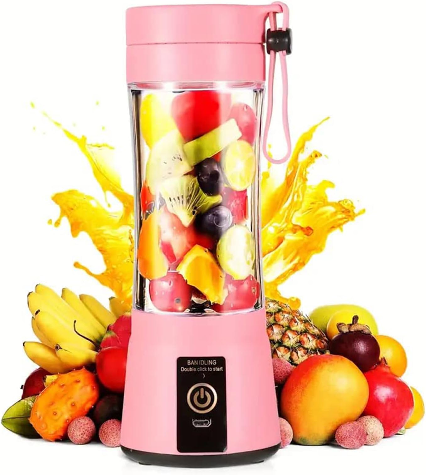 380ML Portable Blender With 6 Blades Rechargeable USB Aessdcan, Personal Size Blender For Shakes And Smoothies,Traveling Fruit Veggie Juicer Cup Pink