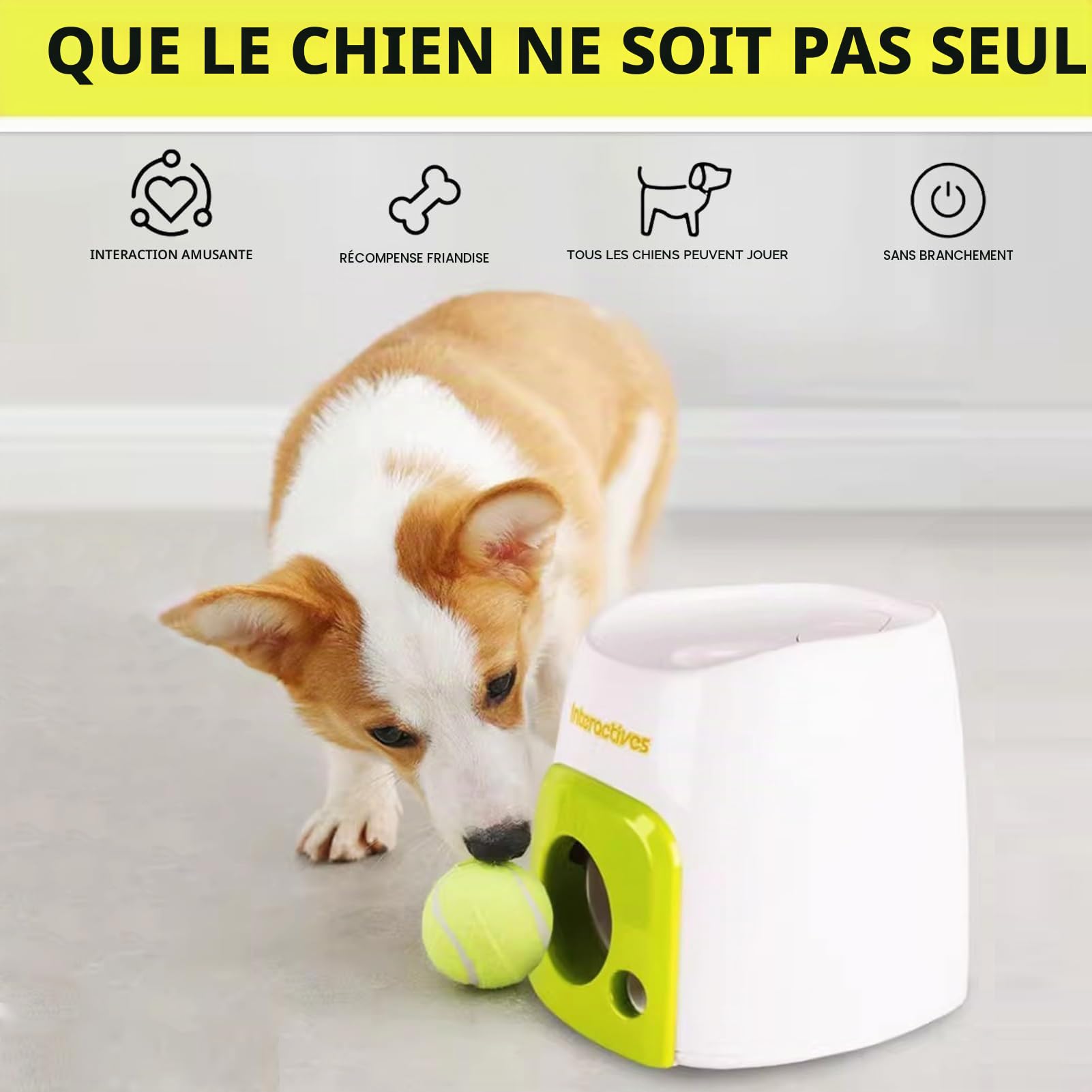 Cyrank Lanceur Automatique De Balle pour Chien, Machine Interactive De Lancement De Balle De Tennis pour, Jouet D'enrichissement pour Usage Intérieur, Lanceur de Balle pour