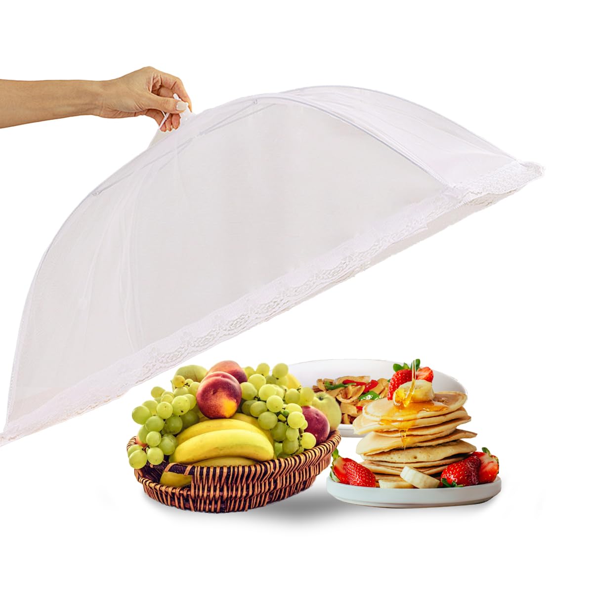 Jrhncy Abdeckhauben für Lebensmittel,Faltbare Fliegenschutz Essen,Mesh-Material Abdeckhaube für Essen Klappbare Kuchenabdeckung Fliegenschirm Speisehaube für Obst Essen Schutz BBQ Picknick 43X43CM
