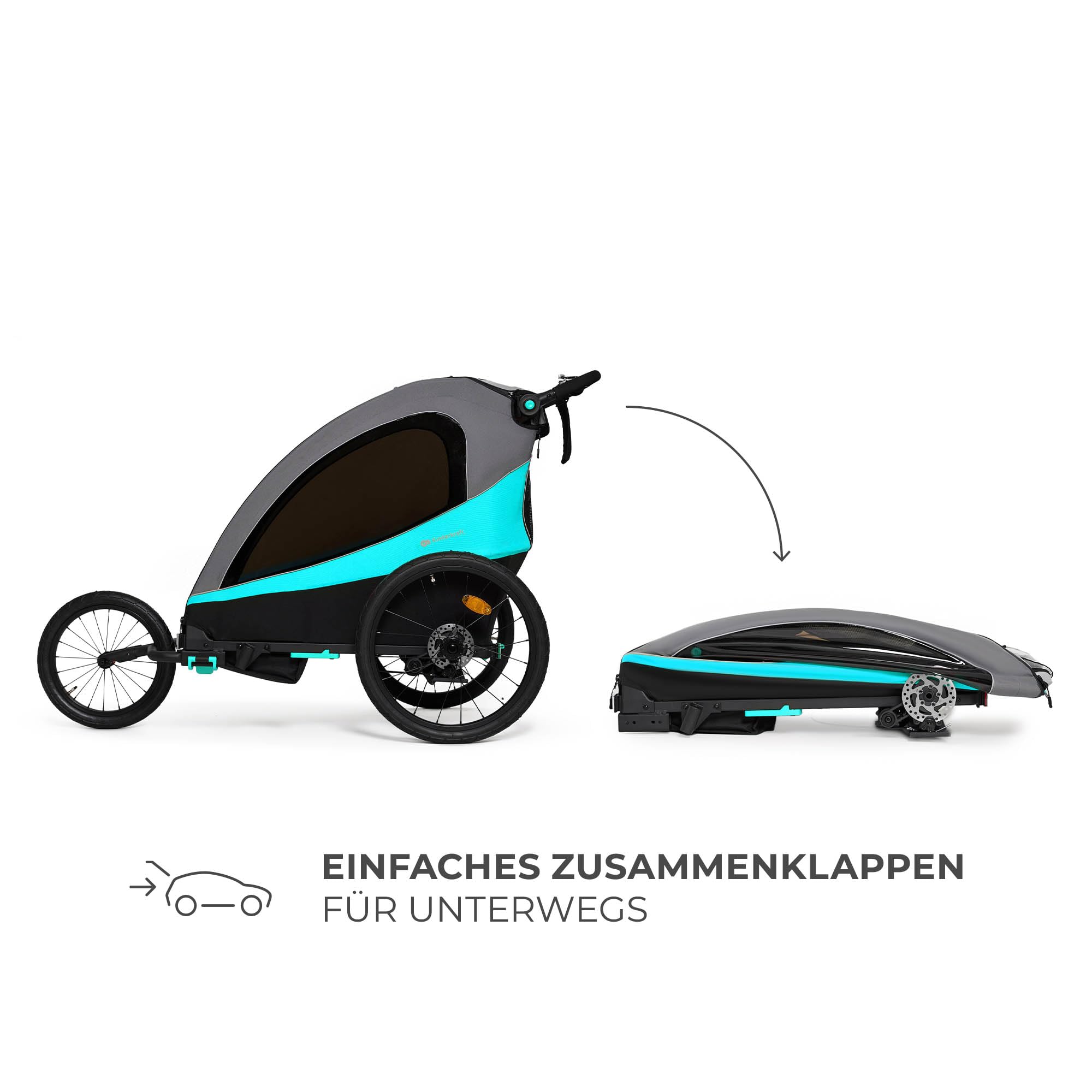 Kinderkraft NAVA 3in1 Kinderwagen Laufwagen Fahrradanhänger für zwei Kinder bis 44 kg Aluminiumrahmen Blau