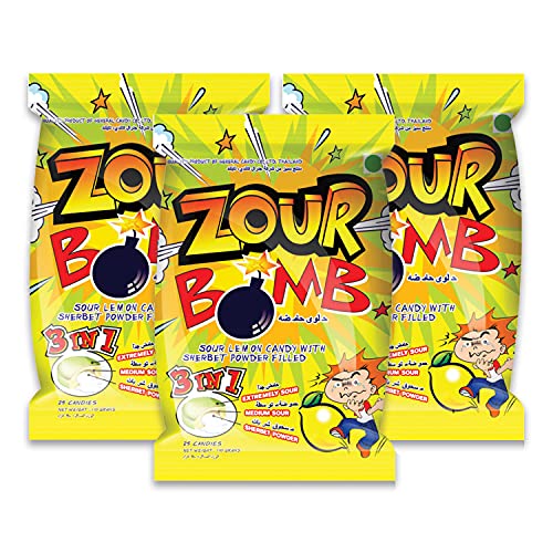 Image of Zour Bomb Lemon - Pack Of 3 (110 Gram Each), Sour Candy In Lemon Flavor Combo Pack, Product Of Thailand || Share With Friends & Family