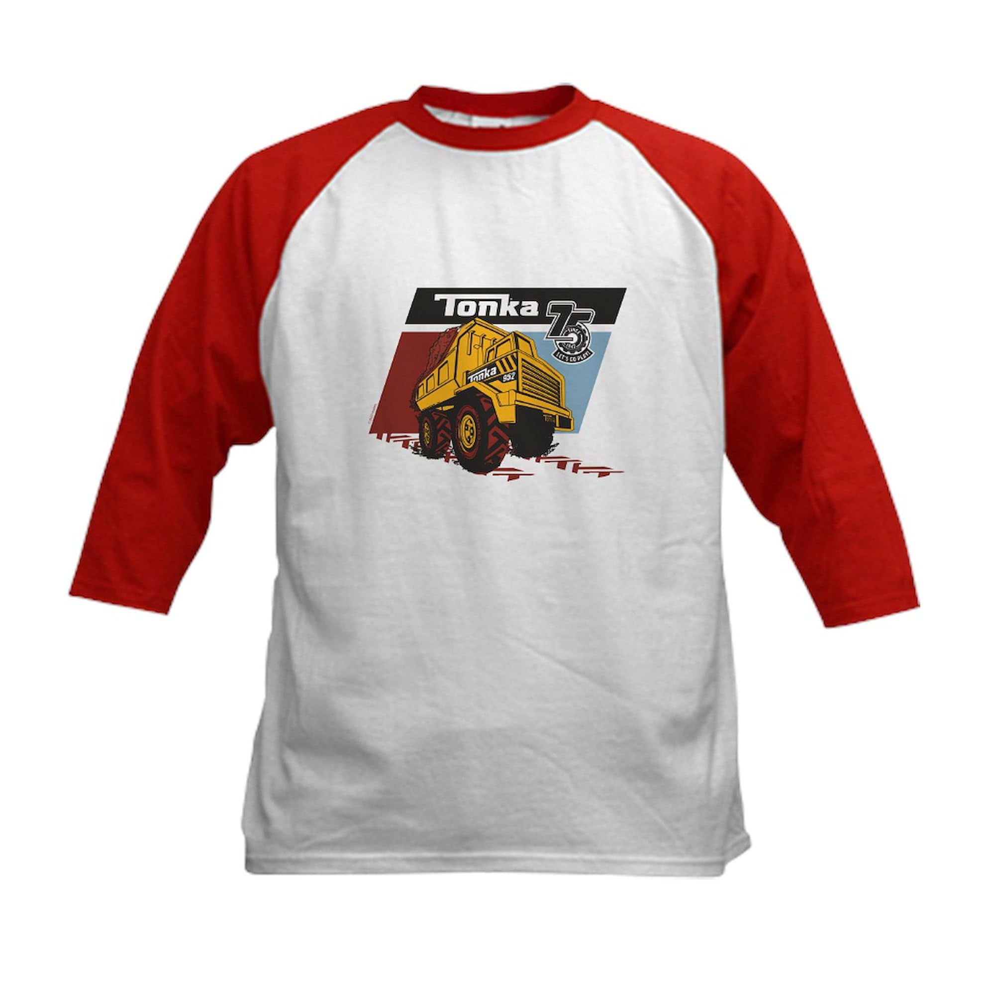 CafePress Tonka 75Th Dumptruck Baseball Jersey Kids Cotton Baseball Jersey, 3/4 Raglan Sleeve Shirt Red/White
