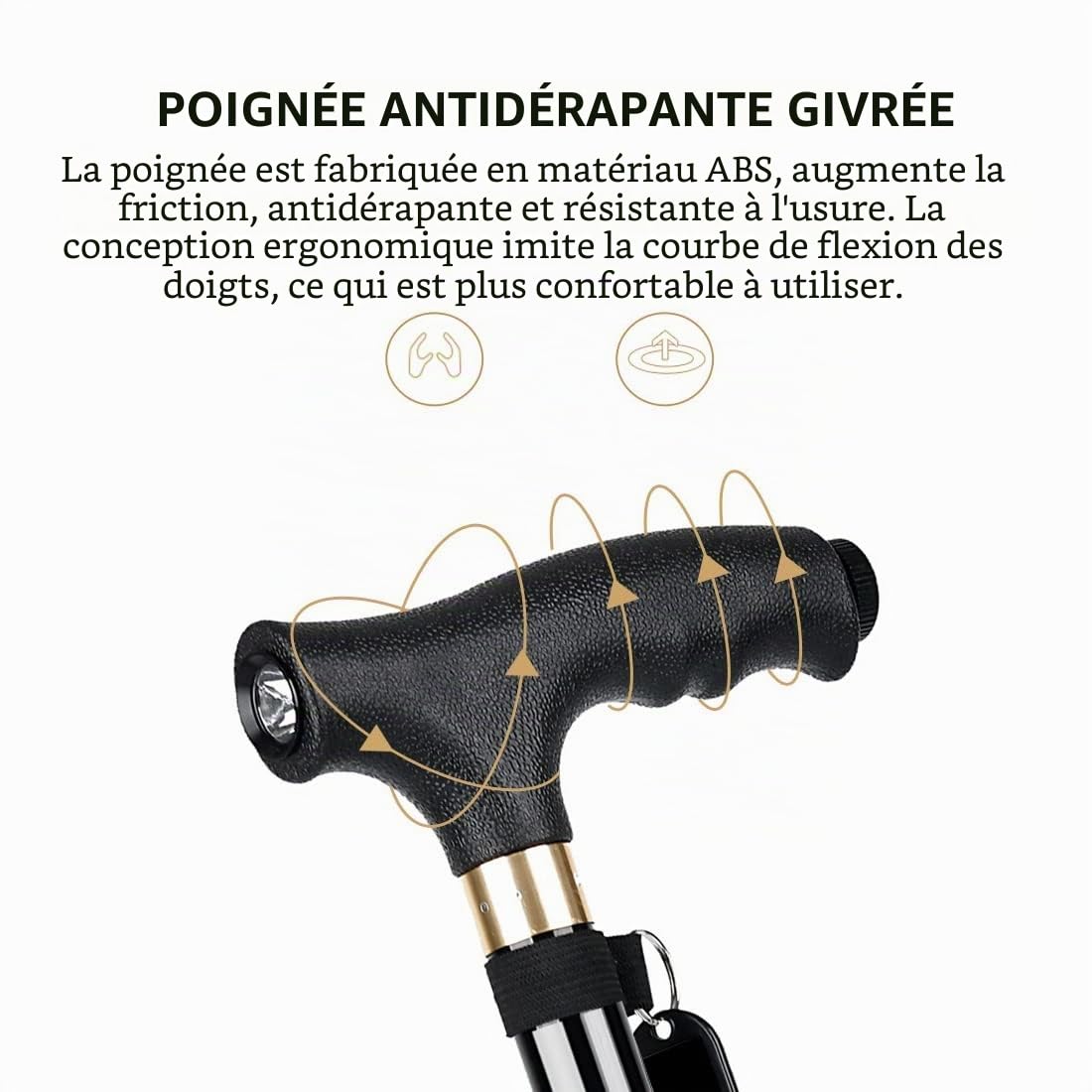Bâtons de marche pour seniors, Bâton de marche antidérapant avec longueur réglable pour personnes âgées, avec base ultralégère à 4 pieds