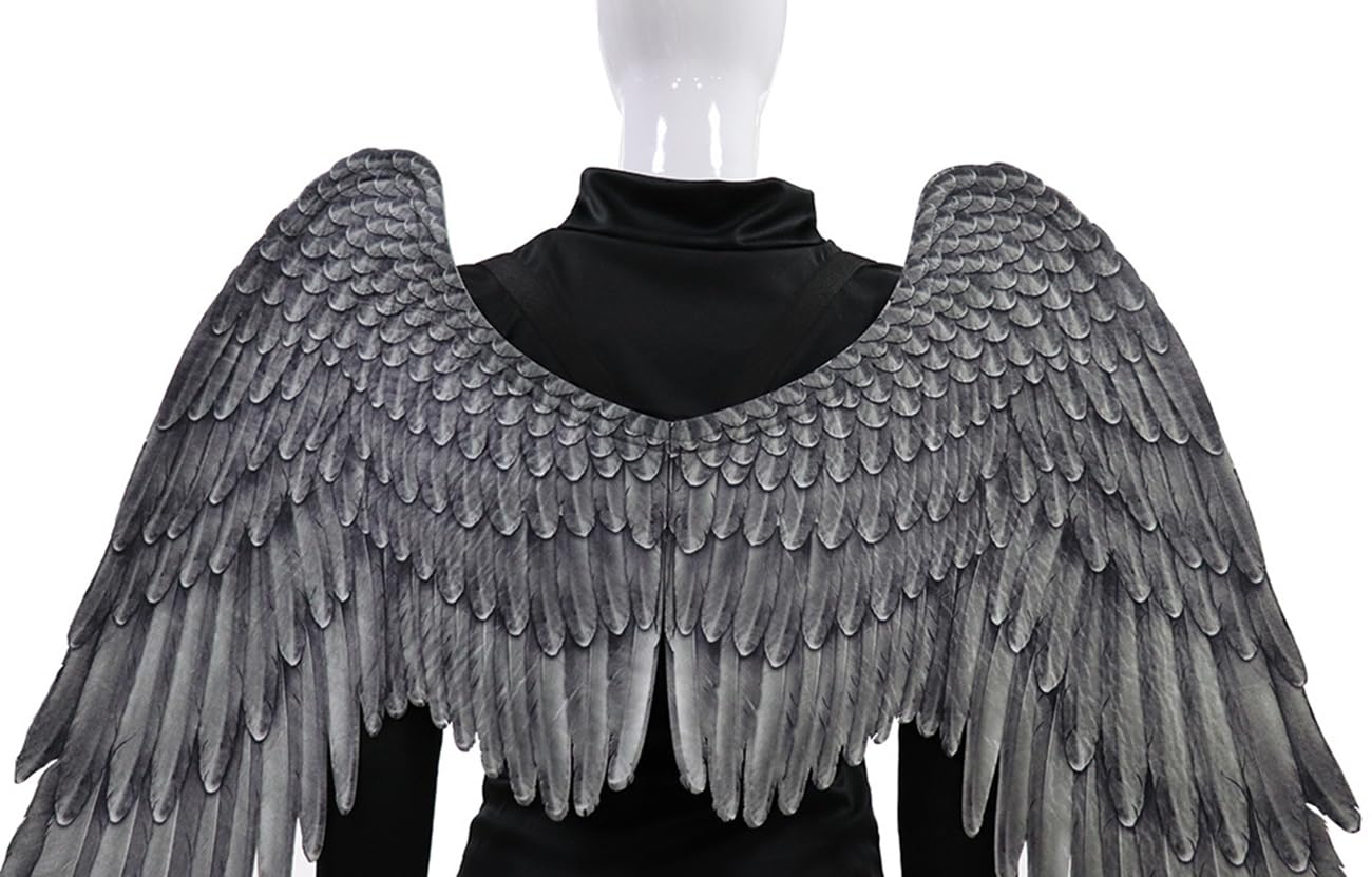 Costume d'ailes d'ange grandes ailes d'ange pour Halloween, accessoires de cosplay, ailes en plumes noires et blanches avec sangles élastiques