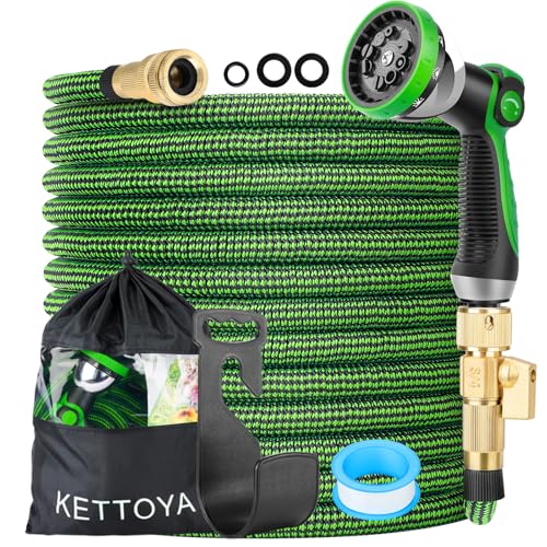 KETTOYA Tuyau d'arrosage extensible de 60 m, tuyau d'arrosage avec buse de pulvérisation à 10 modes, connecteur rapide de valve 2 en 1, tuyau d'arrosage...