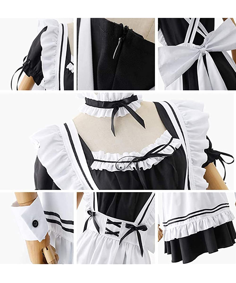 Anime French Maid Dress Niedliche Maid Cosplay Kleid für Halloween Maid Kostüm Outfit Set Schwarz, Größe L