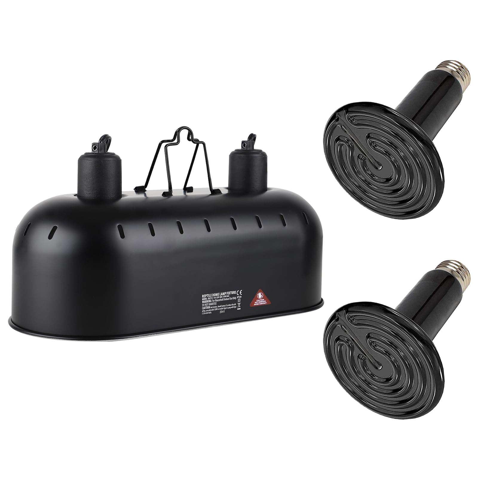 DXOPHIEX 15 inch Dual Reptile Light Fixture, Max 150W Reptile Heat Lamp with 2PCS 150W Ceramic Heat Emitter, Double Dome UVB Light Fixture for Terrarium and Tortoise Habitat