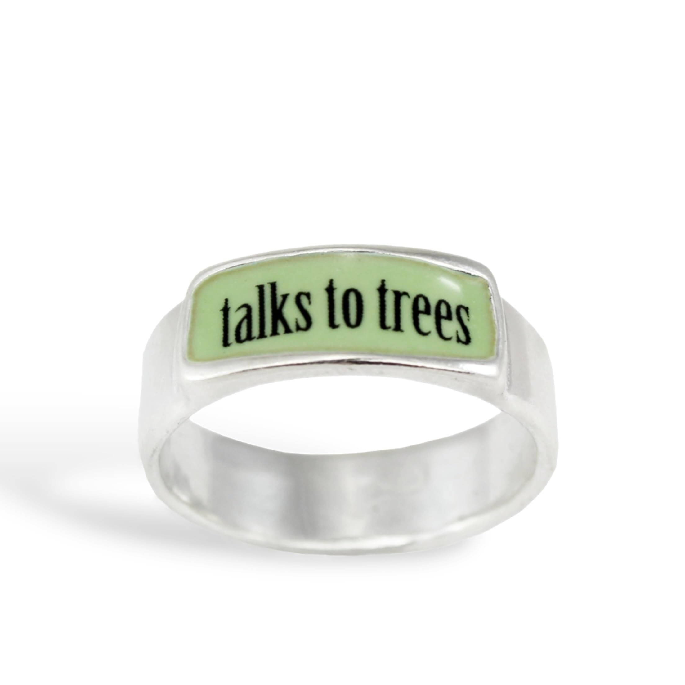 Sterling Silver and Enamel Talks to Trees Band Ring for Men and Women