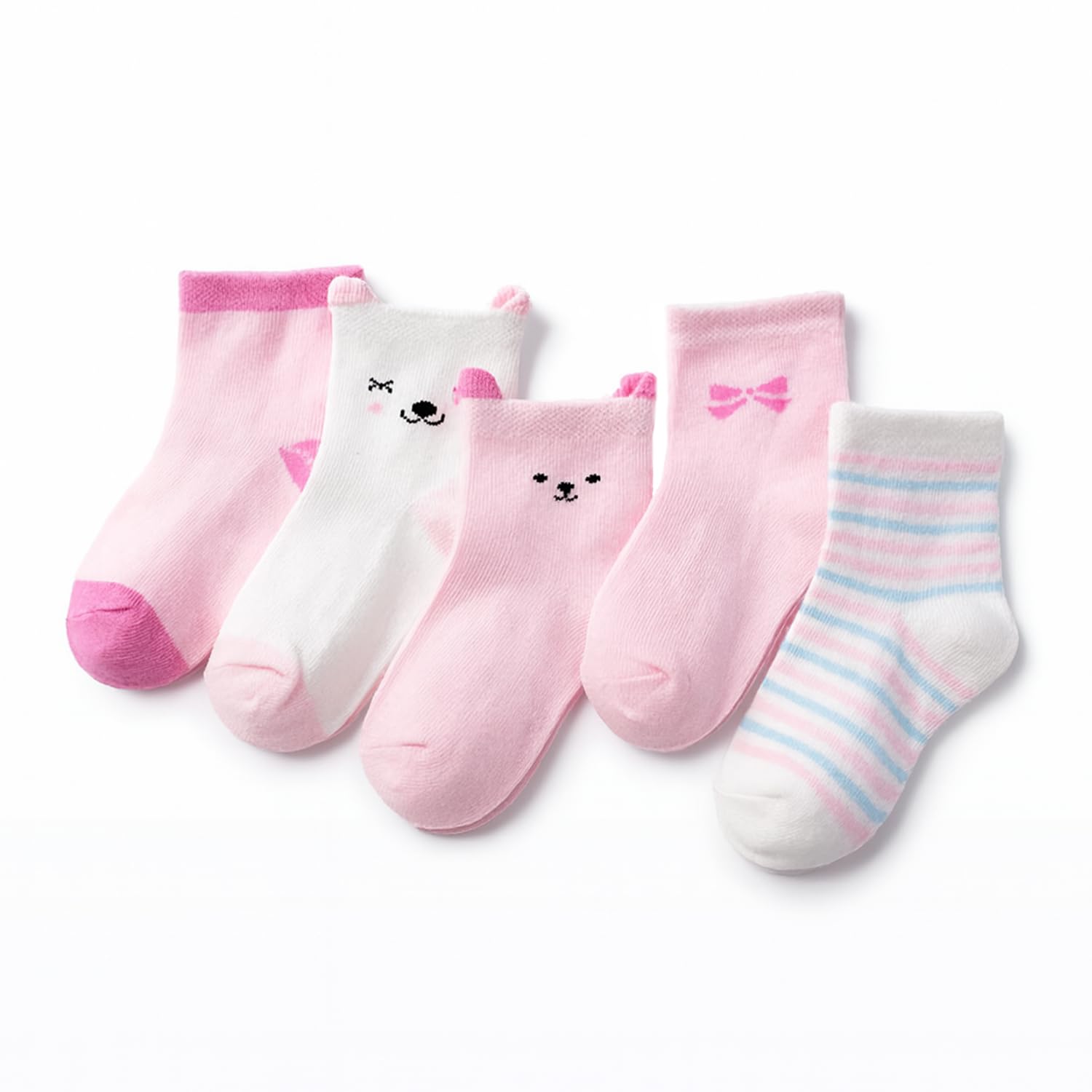 SYGA Girls 5 Pairs Baby Girl Boys Non Slip Trainer Ankle Length Socks Toddlers Infant Socks Warm And Socks Cotton Stretch Crew Anti-Slip Baby Socks- Pink Bunny, 0-1 Years-image-19