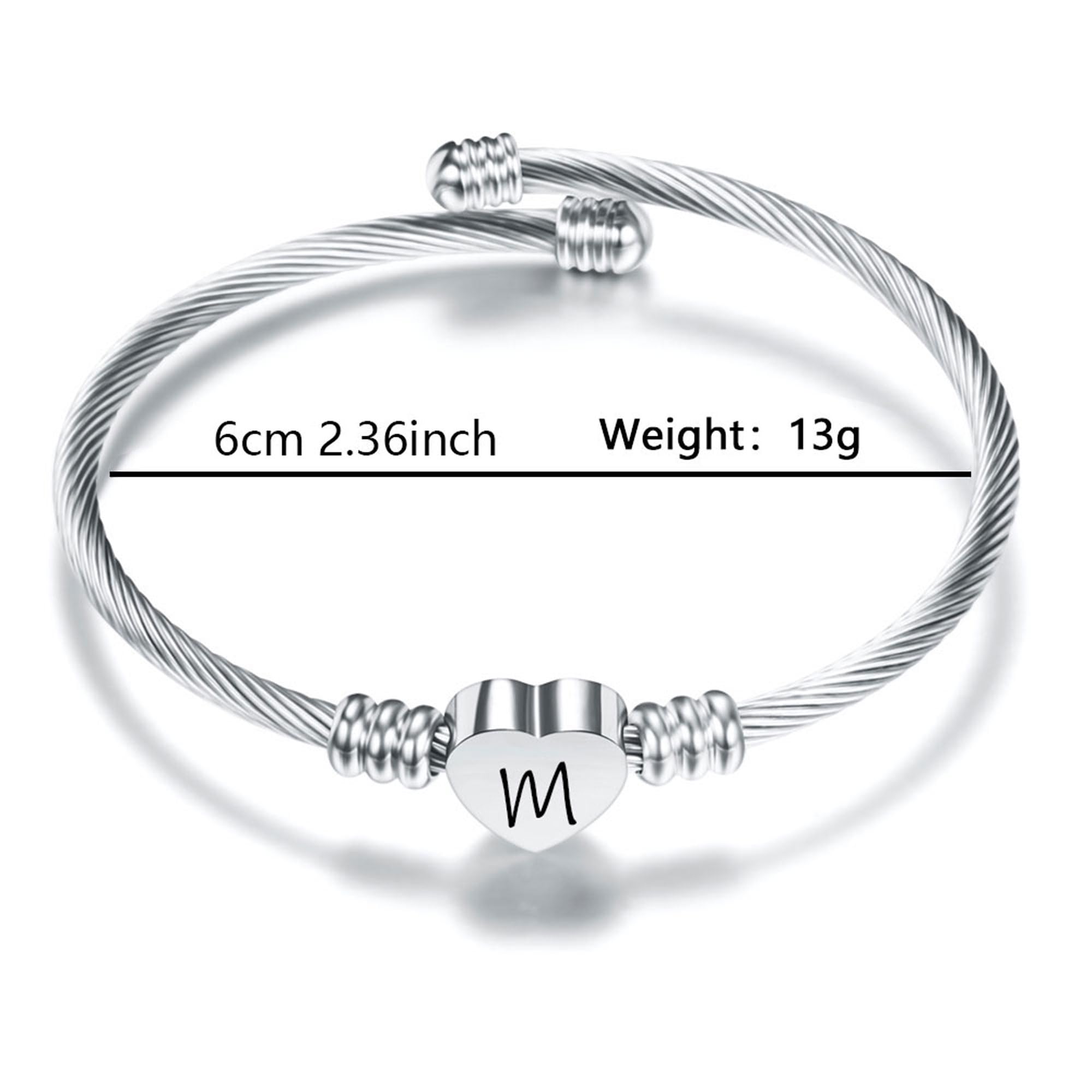 Plata Amor Corazón 26 Letra Inicial Alfabeto A-Z Pulsera Joyería Regalo Ajustable Para Hija Hijo Hermanas Amigos Madre Colega Amante Cumpleaños Navidad