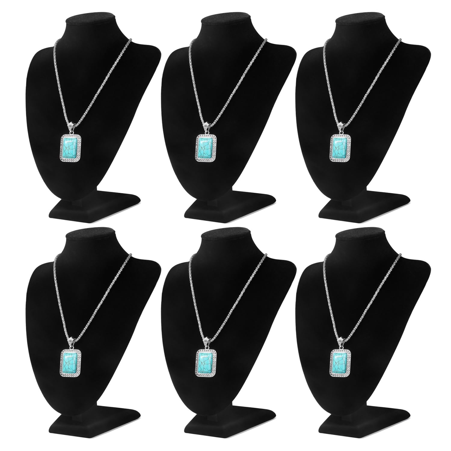 Flexzion Necklace Bust Display Stand (6 Pack)- 10 Inch 3D Mannequin Black Velvet Necklace Display Holder for Home, Boutique & Trade Shows - Jewelry Display for Selling Necklace, Pendants, Lockets
