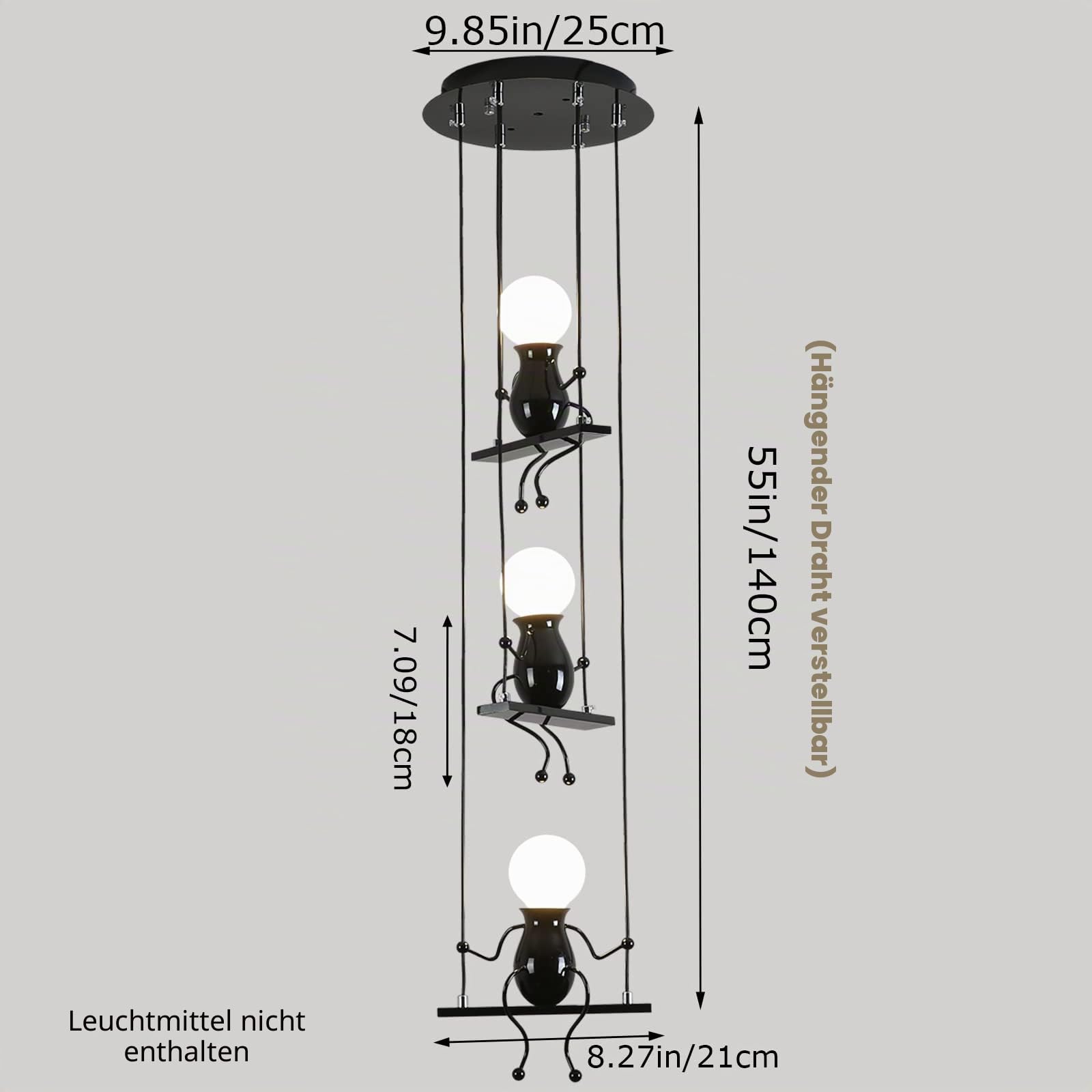 3 Decken Hängeleuchte Schlafzimmer Kreativ Kleine Leute LED Hängeleuchte Verstellbar Dekorativ Hängeleuchten Esszimmer Eisen Cartoon Figur Kronleuchter Deckenleuchten E27 Fassung Einbrennlackierung