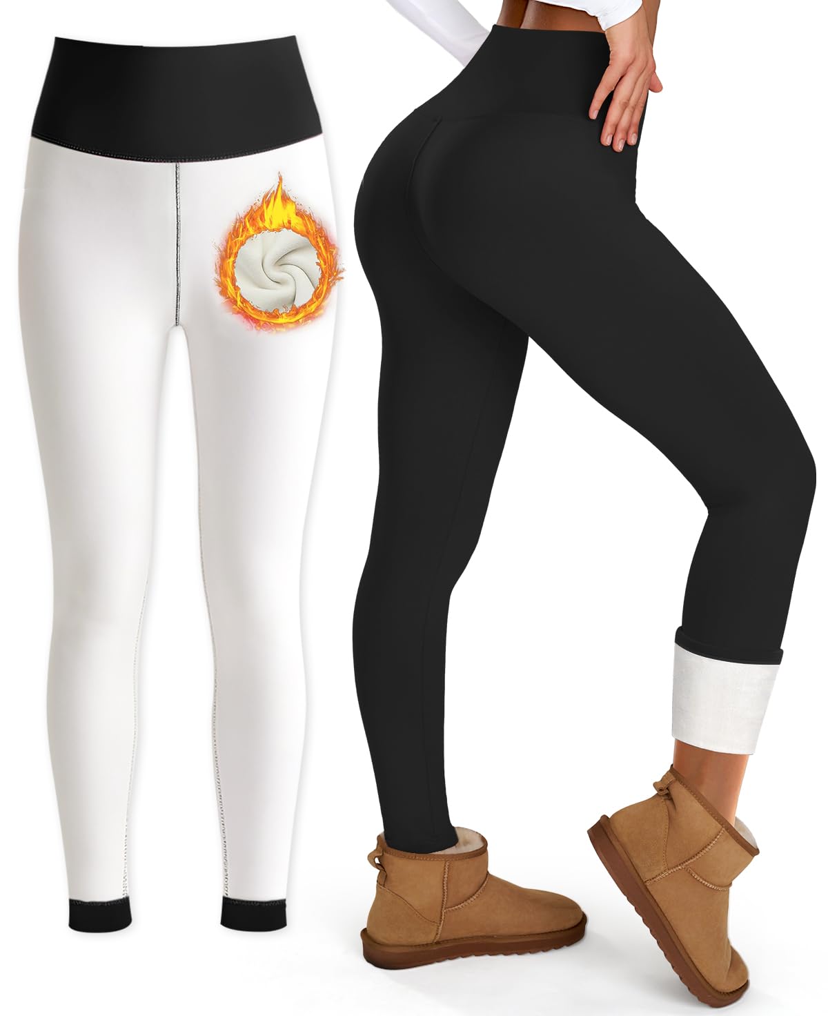 Bluemaple Womens Fleece Lined Leggings High Waisted Tummy Control Thermal Warm Winter for Women Workout Yoga Pants