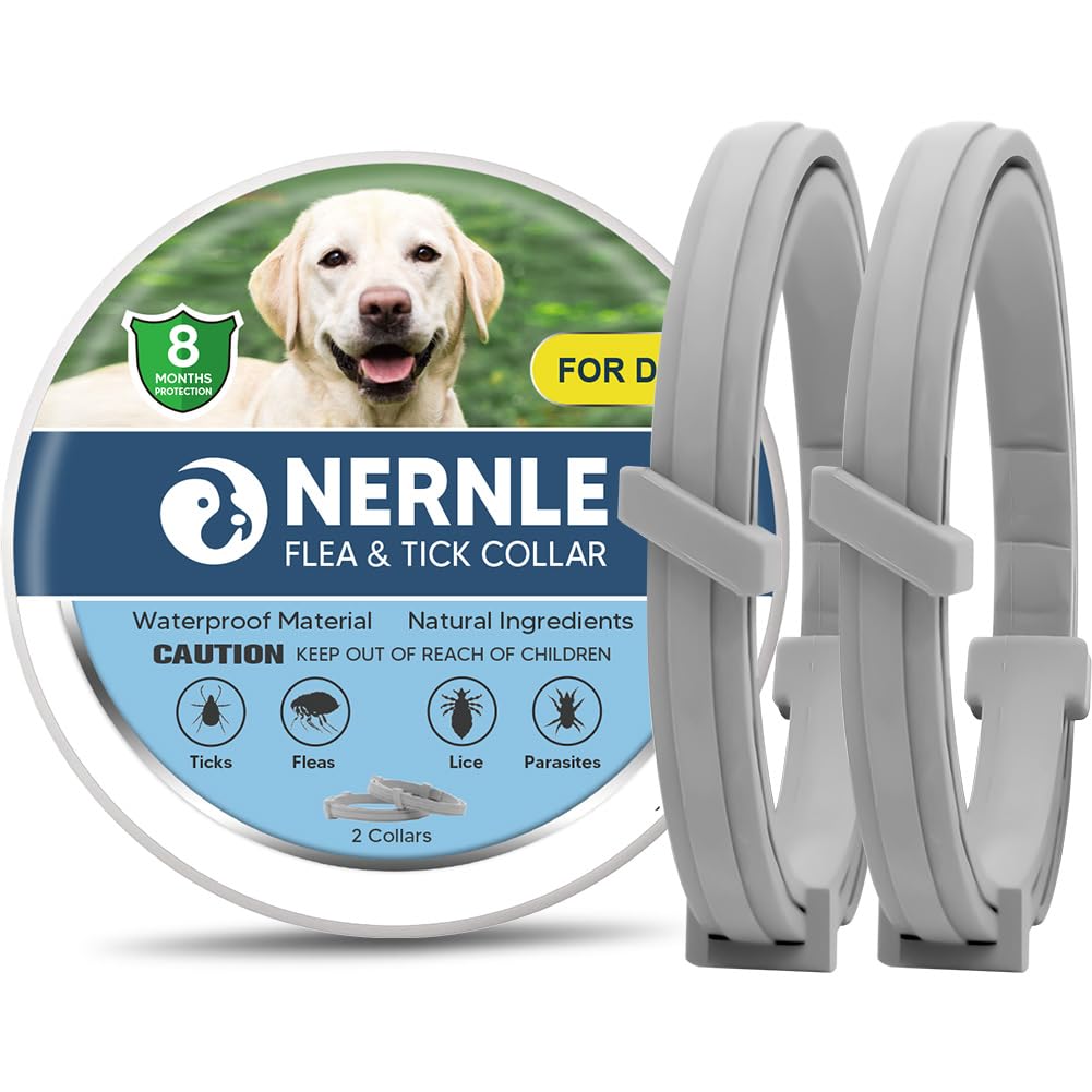 Nernle Collar Antiparasitario Perros Grandes, Collar Antipulgas Ajustable, Collar Antigarrapatas para Perros Medianos y Grandes, Protección 8 Meses para 2 PCS