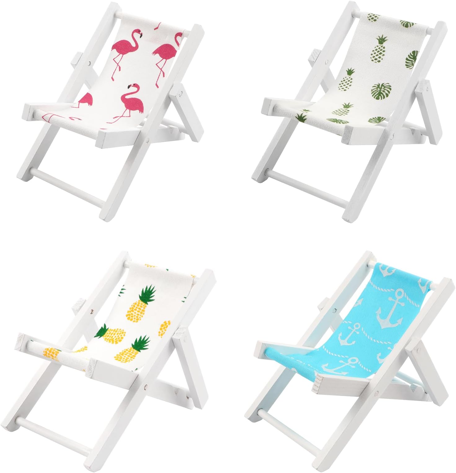 4 PCS Beach Miniature Furniture Dollhouse Decoration, Mini Wooden Folding Beach Chair Sunbath Chair Longue Deck Chair for Mini Garden Room Decor Beach Cake DIY Garden Plant Pool Decor