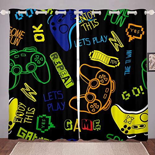 Erosebridal Boys Cartoon Gamepad Curtains for Living Room, Teens Game Window Curtain, Modern Gamer Room Curtains for Decor Bedroom Gaming Themed Drapes (2 Panels) 38"X45"