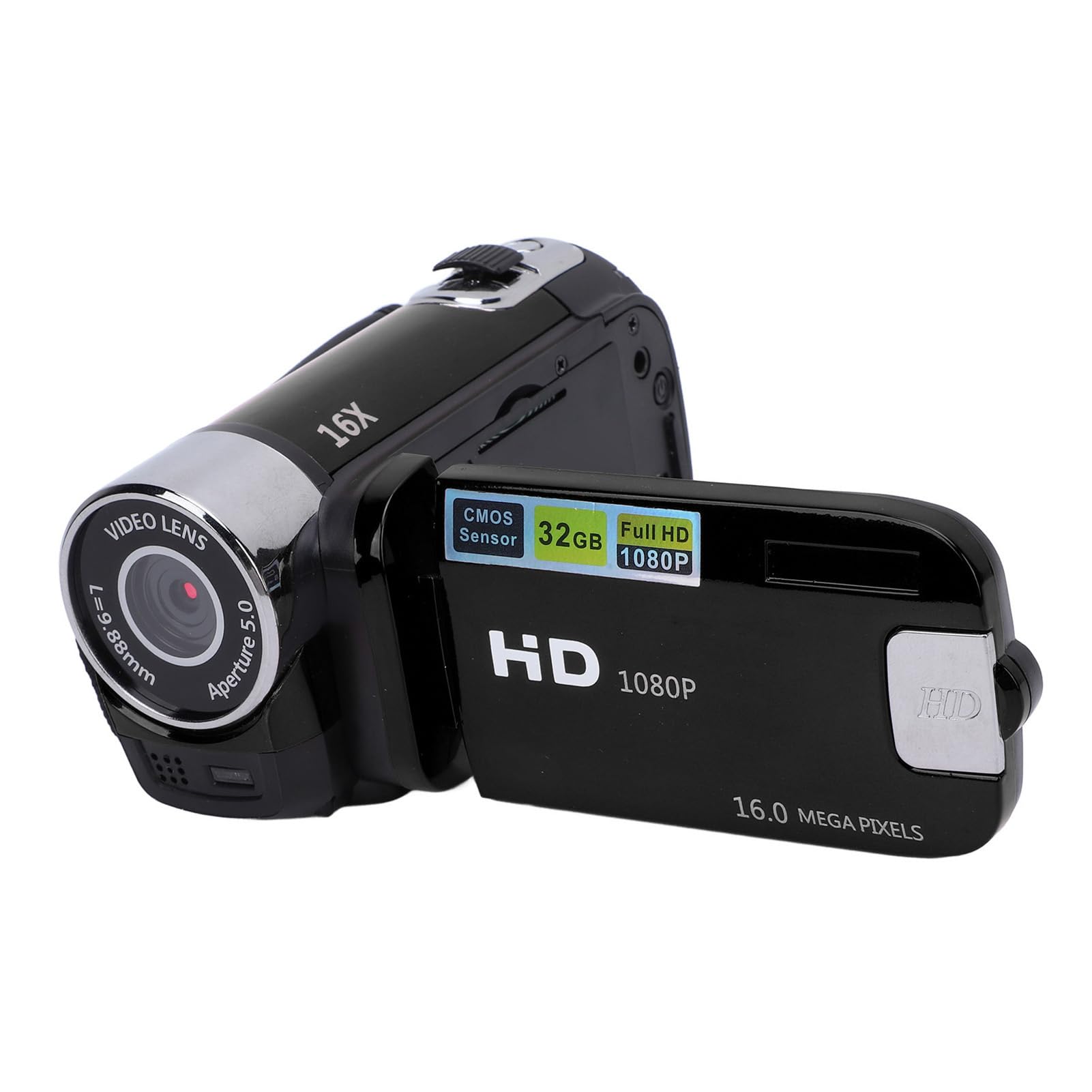 Video Camera Camcorder, 16MP 1080P Vlogging Camera, 16X Digital Zoom Video Camera with 2.4 Inch Color Screen, Anti Shake, Loop Video Recording (Black)