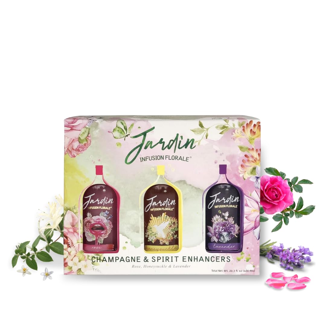 Jardin - Gift Set - Premium Cocktail Mixers - Sugar-Free Syrups - Shimmer Spirit Enhancer for Cocktails & Mocktails - For Events, Parties & Favors - Rose, Honeysuckle & Lavender - 3 Pack (6.76 fl oz)