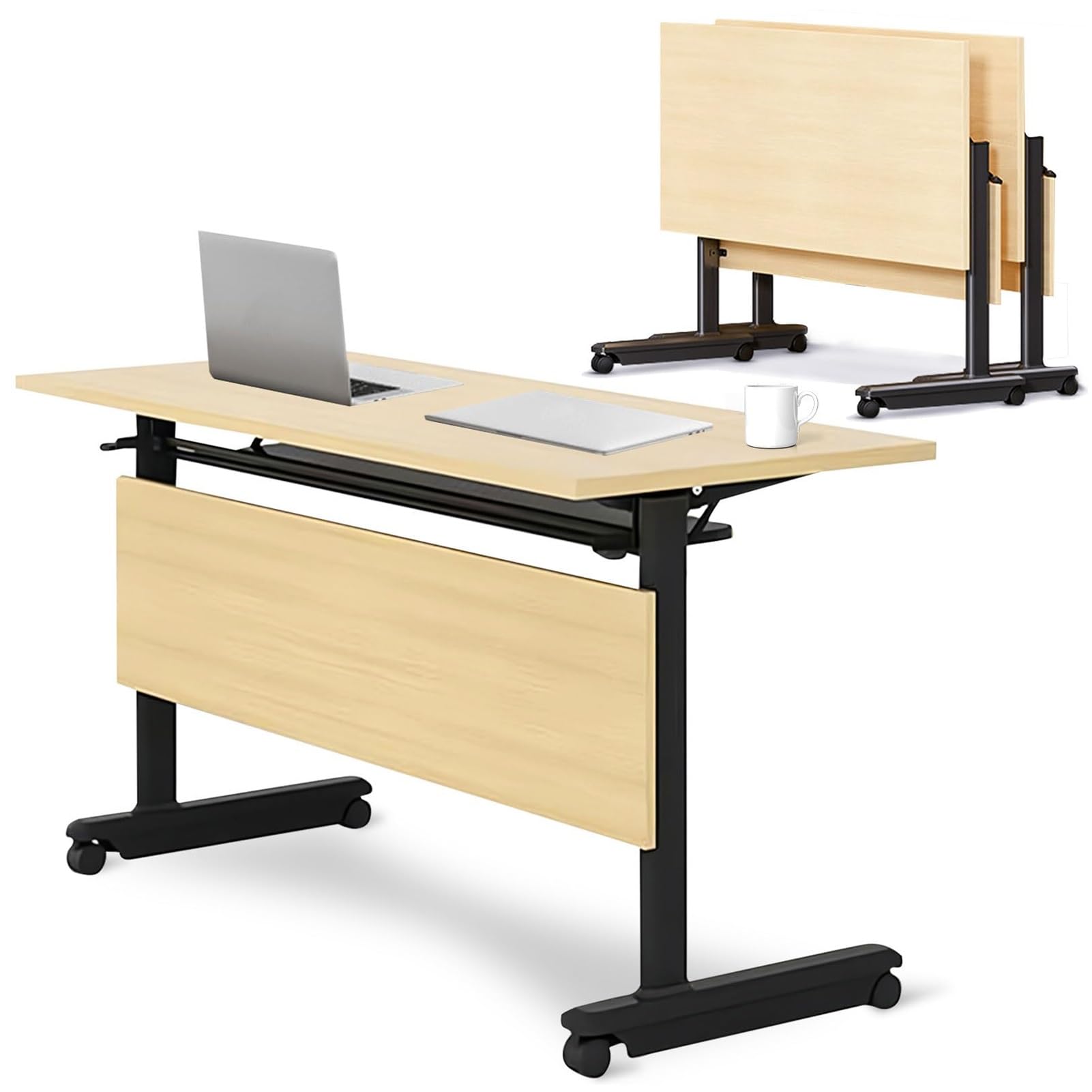 HTDRE Foldable Mobile Conference Table with Flip Top & Baffle - Ideal for Office & Classroom Space-Saving Design Easy to Move Versatile Meeting Solutions