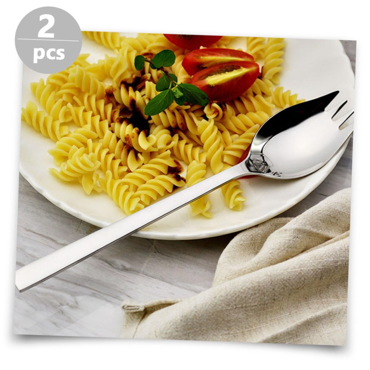 NAMOARLY Fork Spoons Salad Serving Utensils 2pcs Stainless Steel Salad Spoons Dual Use Spork Fork Kitchen Supplies for Family Party