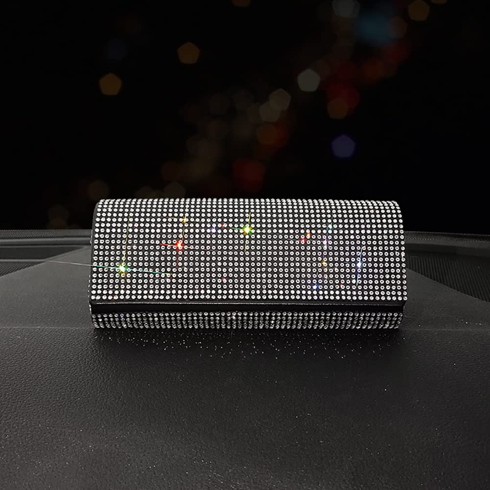 ihreesy Car Sunglasses Case,Glitter Crystal Eyeglasses Holder Protective Box Universal Sunglass Organizer ABS Sunglasses Storage Case Holder with Magnetic Closure for Most Cars,Black