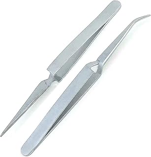 AAProTools Cross Locking Tweezers Bent & Straight Reverse Action Stainless Steel 4-3/4
