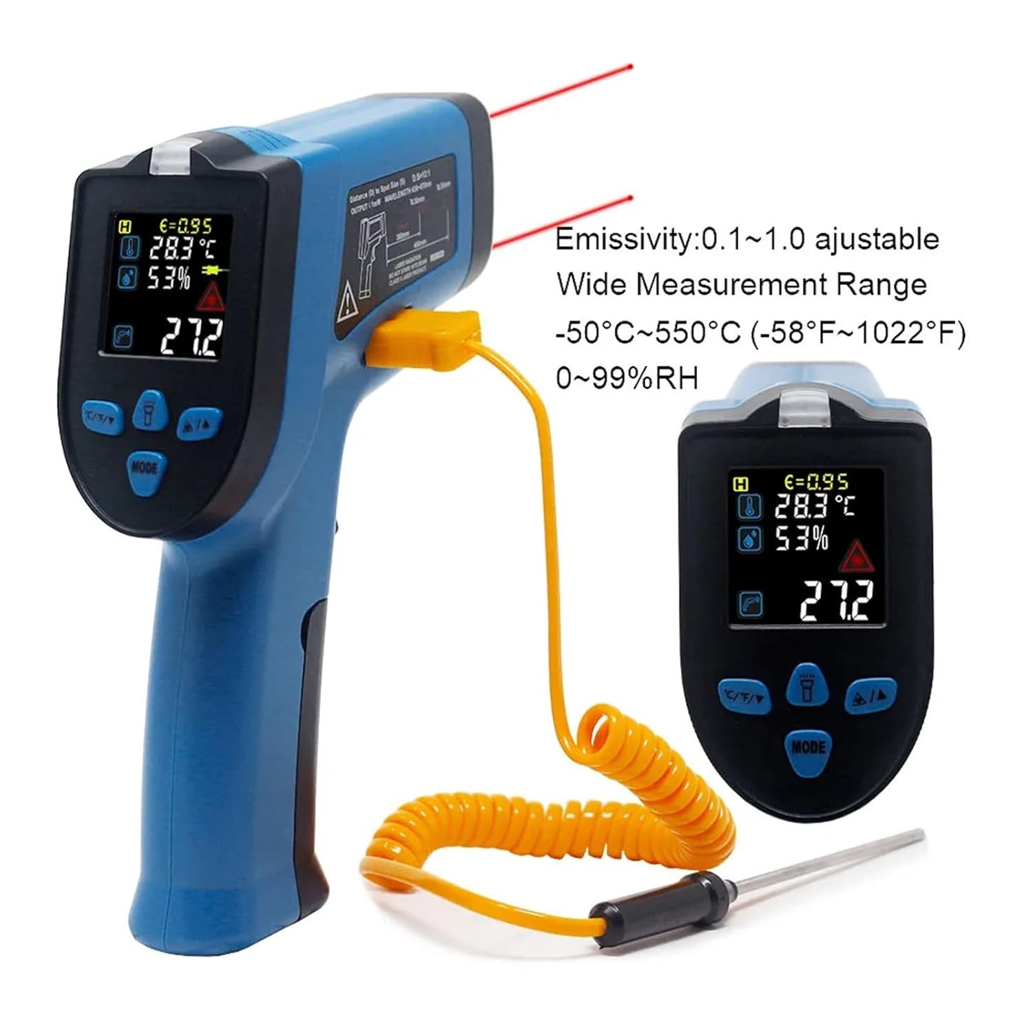 Infrared Thermometer Gun Pyrometer Humidity Meter Digital Thermometer Non-Contact Temperature Monitor for Food Oven Industry(KT550D)
