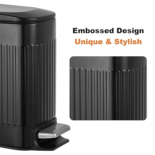 Miniatura 4 de TrashAid Cubo de basura pequeño negro para baño con tapa de cierre suave, 6 litros1.6 galones, cubo de basura de acero inoxidable con cubo interior