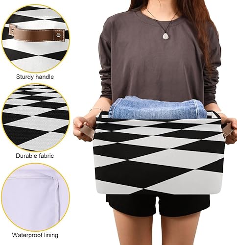 Miniatura 8 de Yuiboo Suéter a cuadros negros y blancos a cuadros de tela duradera, cubos de almacenamiento para ropa y bolsas para armario, 1 paquete