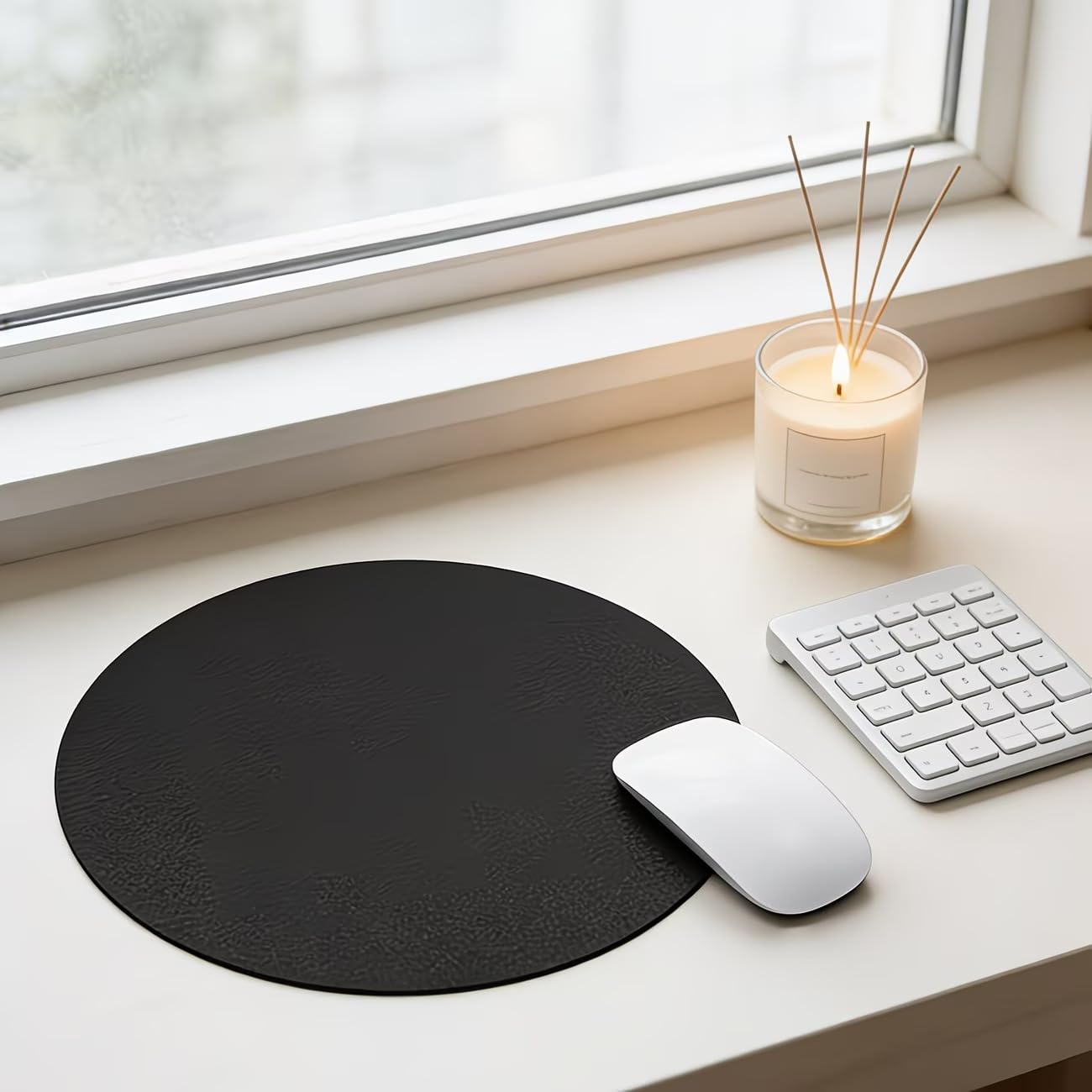 Premium Round Vegan Leather Mouse Pad (8.5 Inch) - Waterproof & Dust-Resistant Desk Mat for PC & Laptop, Anti-Slip Base (Classic Black)-image-45